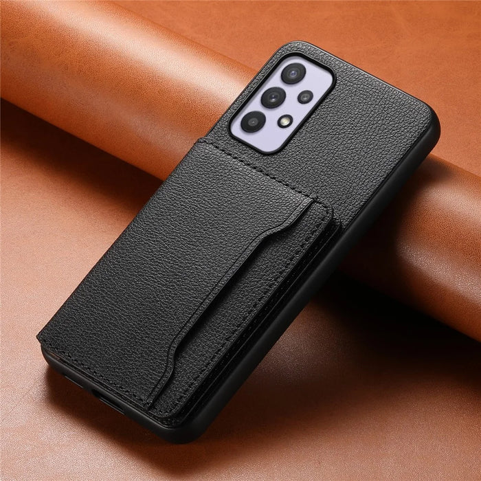 For Samsung Galaxy A32 5G Case 5 Card Slots Kickstand Bump Proof Phone Cover - Black - 6