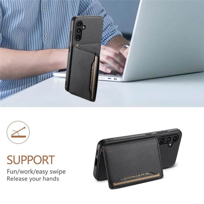 For Samsung Galaxy A13 5G Case TPU+PC+PU Kickstand Phone Cover with Card Slots - Black - 5