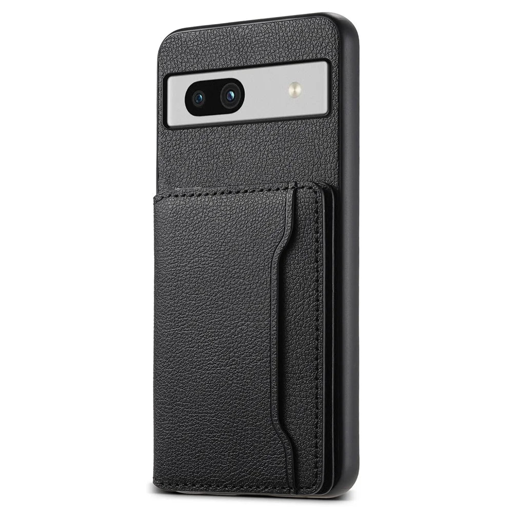 For Google Pixel 7a Case Card Slots Calf Texture Anti-drop Phone Cover - Black - 1