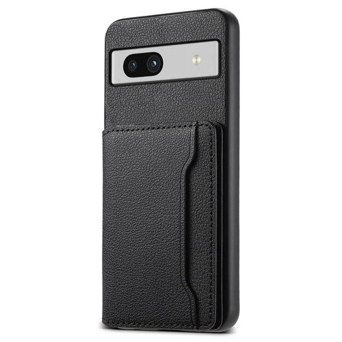 For Google Pixel 7a Case Card Slots Calf Texture Anti-drop Phone Cover - Black - 1