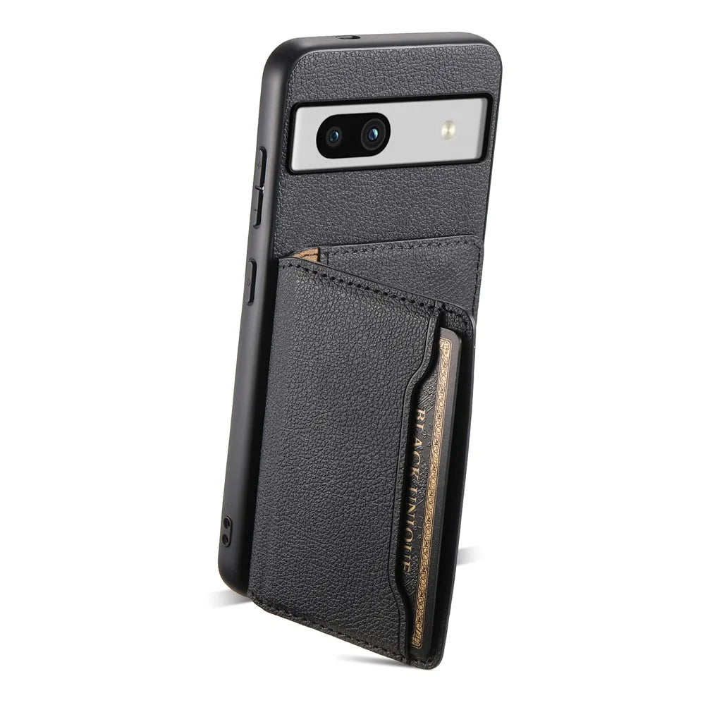 For Google Pixel 7a Case Card Slots Calf Texture Anti-drop Phone Cover - Black - 2