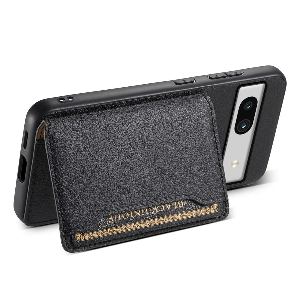 For Google Pixel 7a Case Card Slots Calf Texture Anti-drop Phone Cover - Black - 3