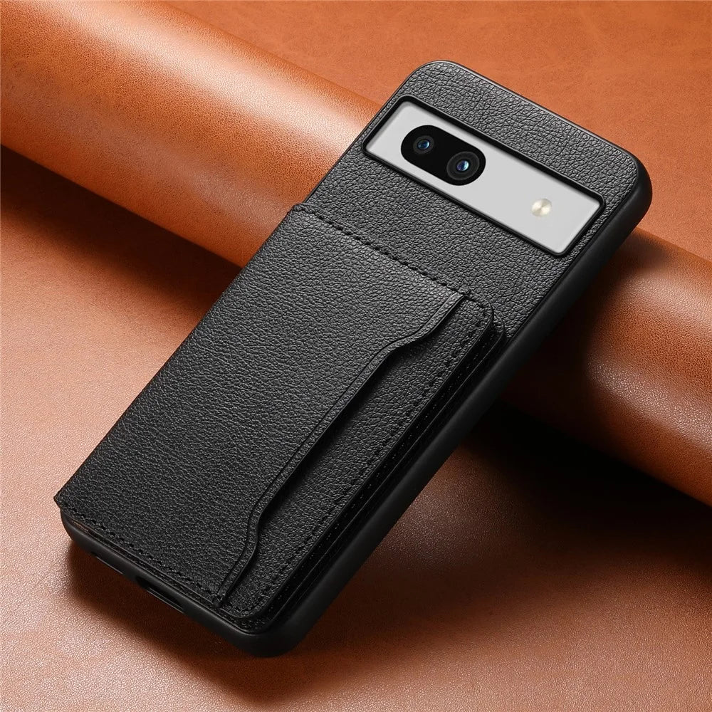 For Google Pixel 7a Case Card Slots Calf Texture Anti-drop Phone Cover - Black - 6