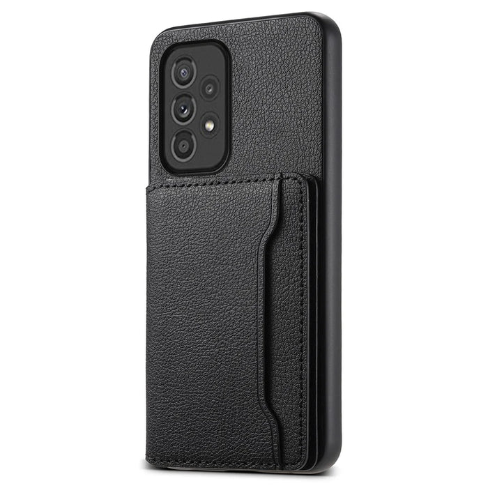For Samsung Galaxy A33 5G Card Slots Case Kickstand TPU+PC+PU Phone Cover - Black - 1