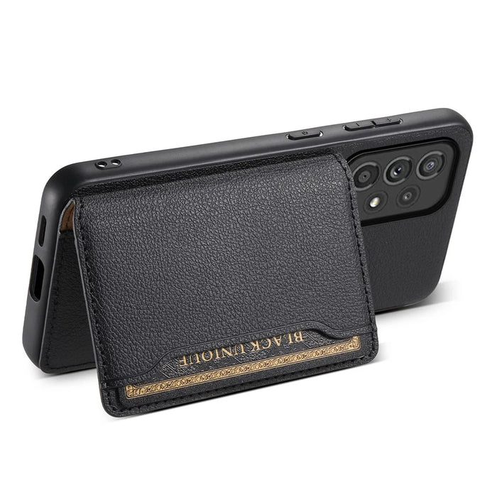 For Samsung Galaxy A33 5G Card Slots Case Kickstand TPU+PC+PU Phone Cover - Black - 3