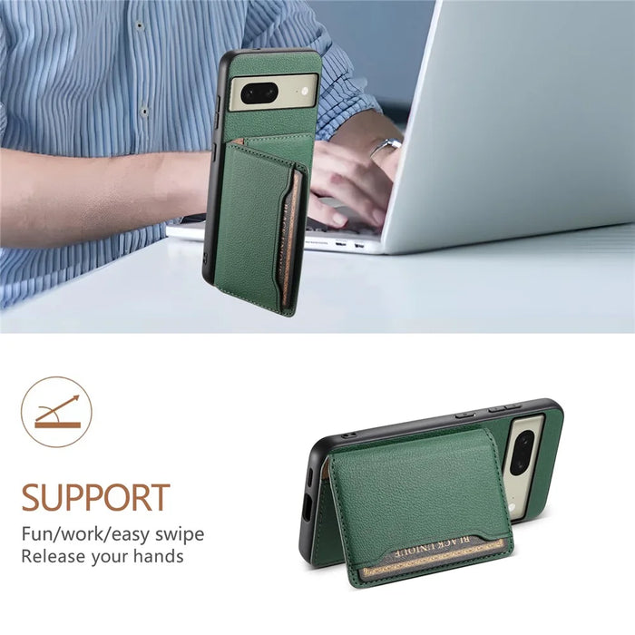 For Google Pixel 8 Case Calf Texture PU Leather Coated TPU+PC Mobile Phone Cover - Green - 5