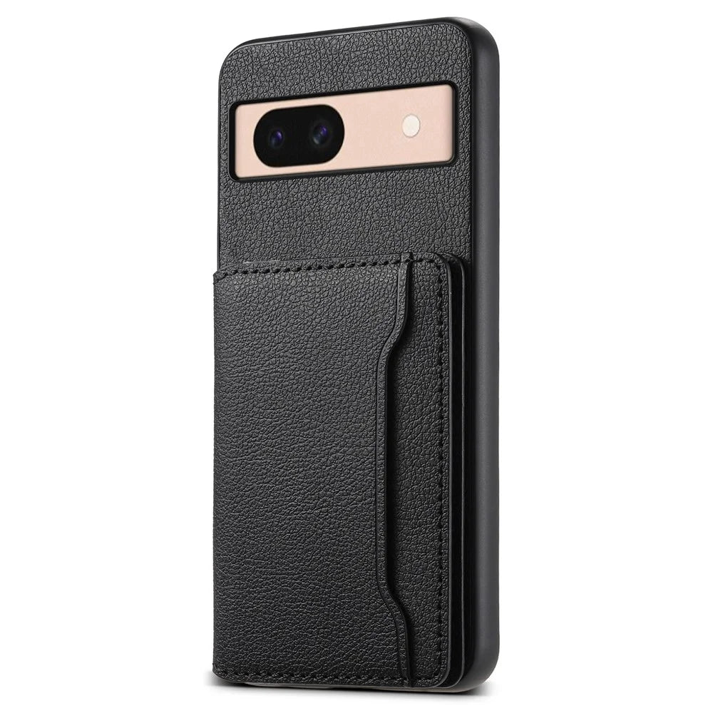 For Google Pixel 8a Slim-Fit Phone Case Card Slots Kickstand TPU+PC+PU Leather Cover - Black - 1