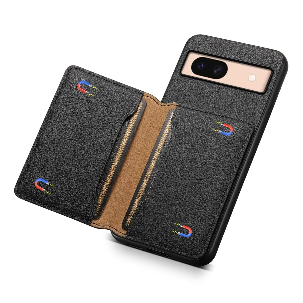 For Google Pixel 8a Slim-Fit Phone Case Card Slots Kickstand TPU+PC+PU Leather Cover - Black - 4