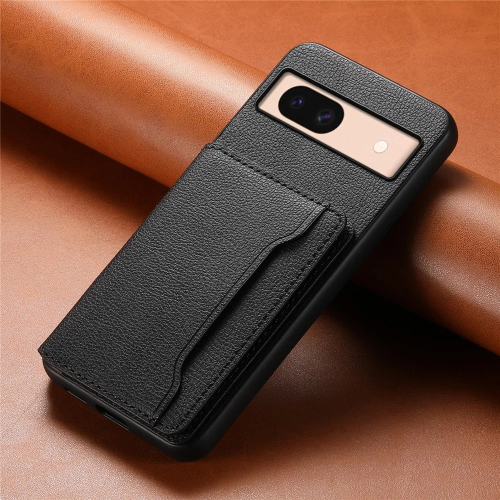 For Google Pixel 8a Slim-Fit Phone Case Card Slots Kickstand TPU+PC+PU Leather Cover - Black - 6