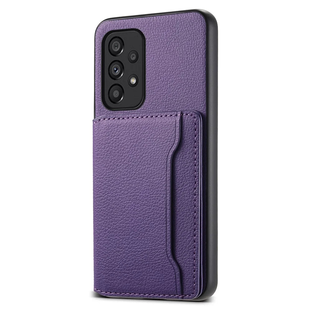 PC+TPU+PU Leather Case for Samsung Galaxy A53 5G Calf Texture Card Holder Kickstand Phone Cover Shell - Purple - 1