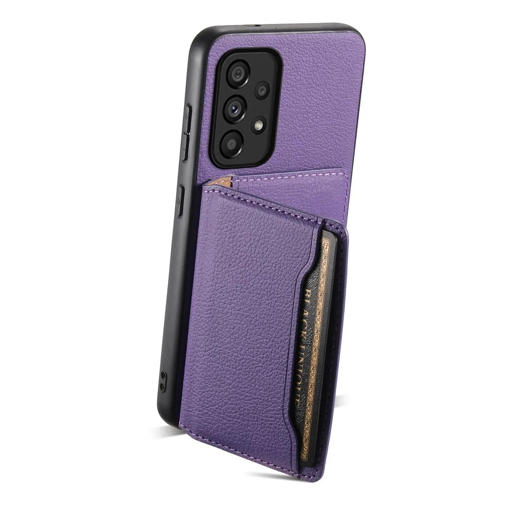 PC+TPU+PU Leather Case for Samsung Galaxy A53 5G Calf Texture Card Holder Kickstand Phone Cover Shell - Purple - 2