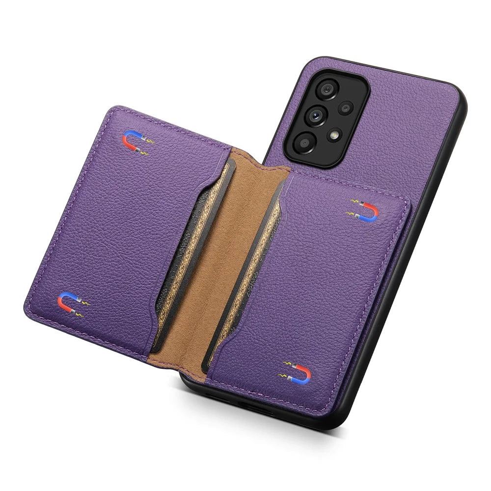 PC+TPU+PU Leather Case for Samsung Galaxy A53 5G Calf Texture Card Holder Kickstand Phone Cover Shell - Purple - 3