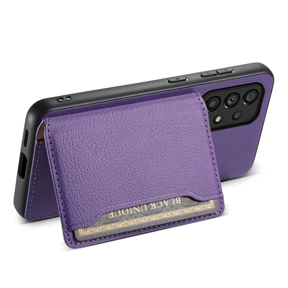 PC+TPU+PU Leather Case for Samsung Galaxy A53 5G Calf Texture Card Holder Kickstand Phone Cover Shell - Purple - 4