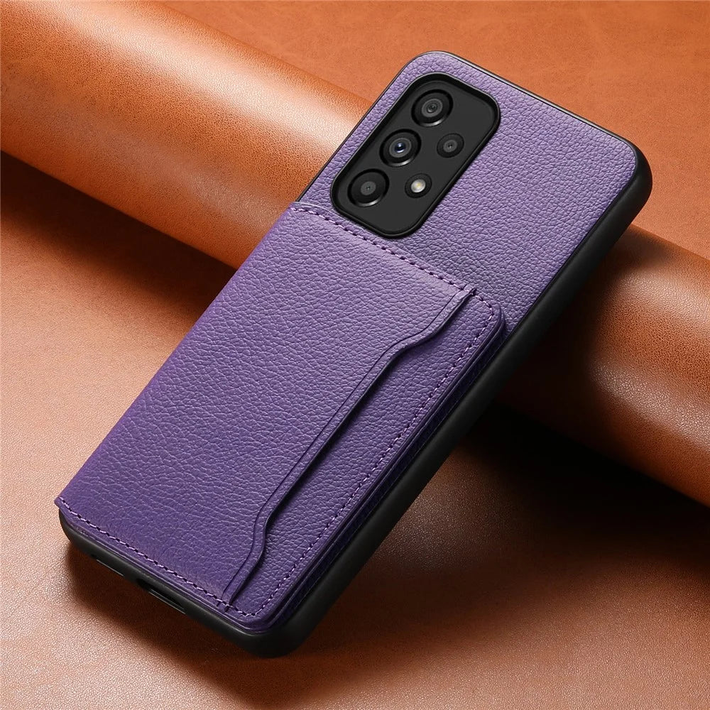 PC+TPU+PU Leather Case for Samsung Galaxy A53 5G Calf Texture Card Holder Kickstand Phone Cover Shell - Purple - 6