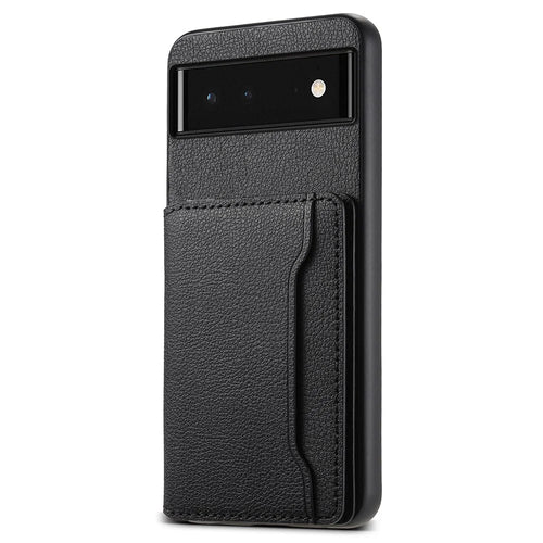 For Google Pixel 6 PC+TPU+PU Leather Phone Case Card Slots Magnetic Kickstand Calf Texture Shell - Black - 1