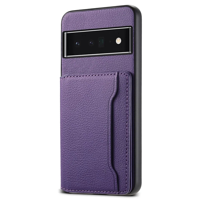 Kickstand Case for Google Pixel 6 Pro 5G Card Slots TPU+PC+PU Phone Cover - Purple - 1