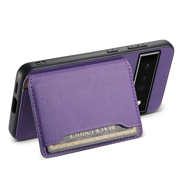 Kickstand Case for Google Pixel 6 Pro 5G Card Slots TPU+PC+PU Phone Cover - Purple - 3