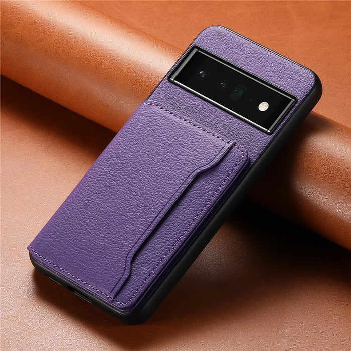 Kickstand Case for Google Pixel 6 Pro 5G Card Slots TPU+PC+PU Phone Cover - Purple - 6