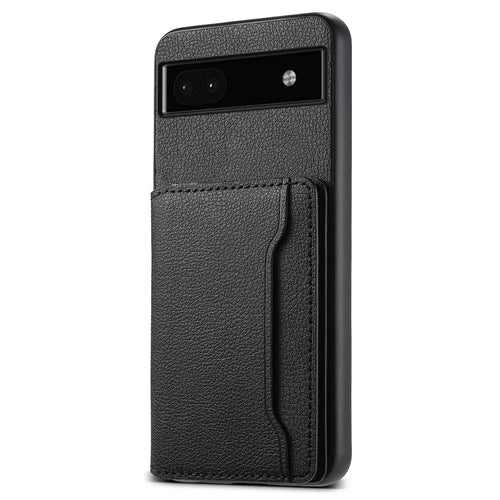 For Google Pixel 6a Cell Phone Case Calf Texture Leather+TPU+PC Card Holder Cover - Black - 1