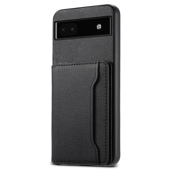 For Google Pixel 6a Cell Phone Case Calf Texture Leather+TPU+PC Card Holder Cover - Black - 1