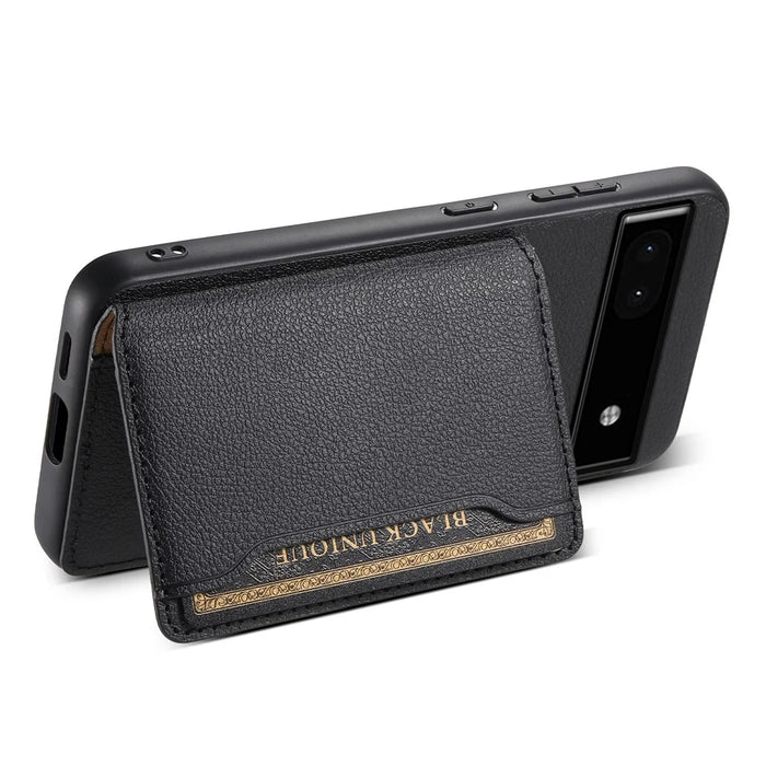 For Google Pixel 6a Cell Phone Case Calf Texture Leather+TPU+PC Card Holder Cover - Black - 3