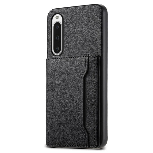 For Sony Xperia 10 V Case Kickstand Calf Texture Phone Back Protector - Black - 1