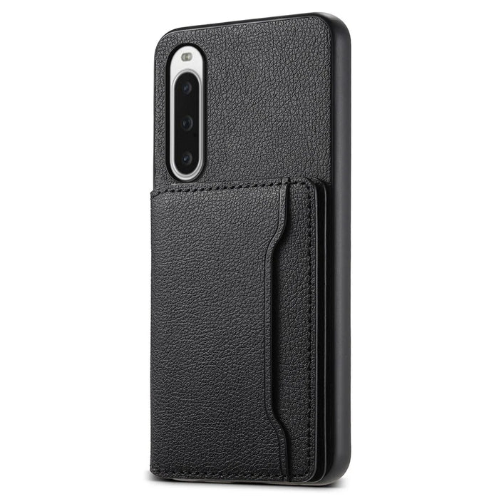 For Sony Xperia 10 V Case Kickstand Calf Texture Phone Back Protector - Black - 1