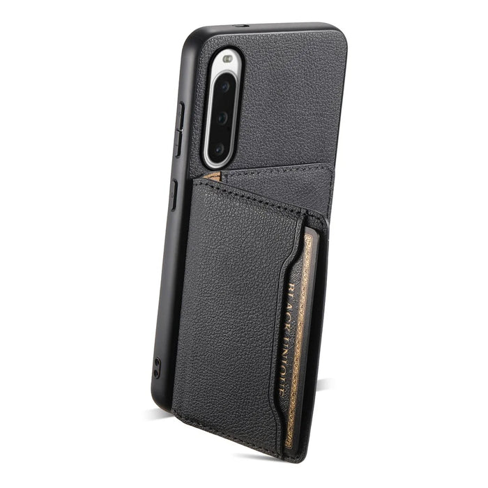 For Sony Xperia 10 V Case Kickstand Calf Texture Phone Back Protector - Black - 2