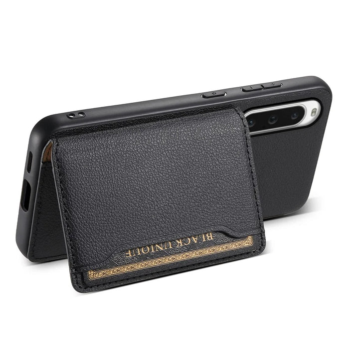 For Sony Xperia 10 V Case Kickstand Calf Texture Phone Back Protector - Black - 3