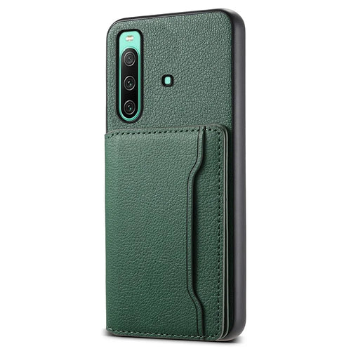 For Sony Xperia 10 IV 5G Phone Case Card Slots TPU+PC+PU Kickstand Cover - Green - 1