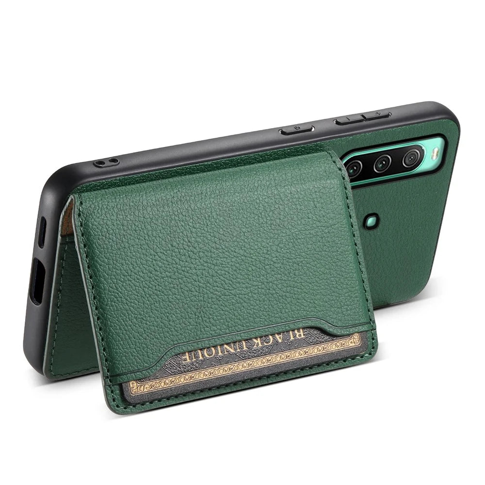 For Sony Xperia 10 IV 5G Phone Case Card Slots TPU+PC+PU Kickstand Cover - Green - 3