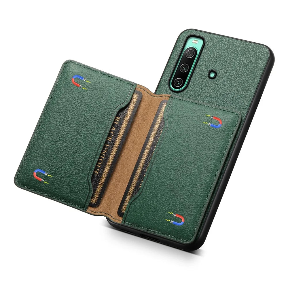 For Sony Xperia 10 IV 5G Phone Case Card Slots TPU+PC+PU Kickstand Cover - Green - 4