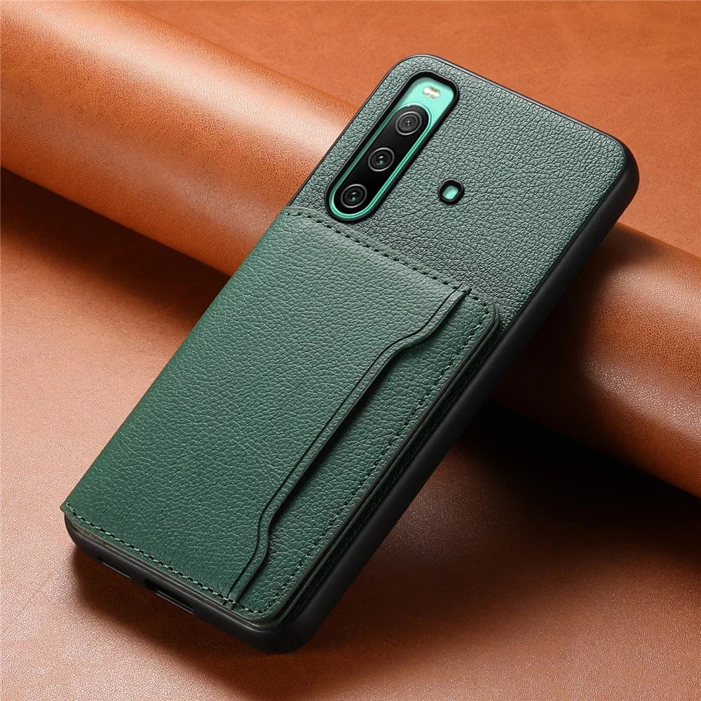 For Sony Xperia 10 IV 5G Phone Case Card Slots TPU+PC+PU Kickstand Cover - Green - 6