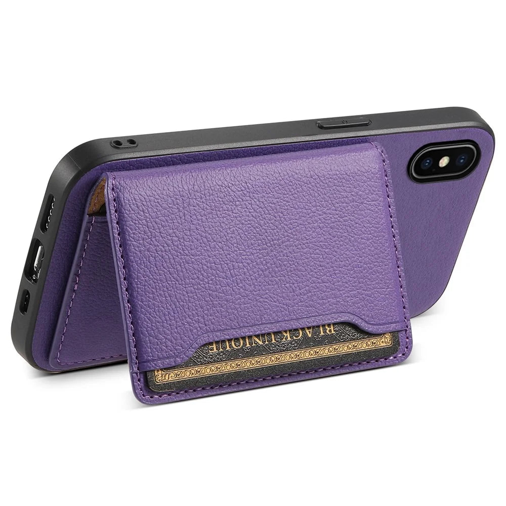 For iPhone X / XS Case Card Slot Calf Texture PU+ PC+TPU Phone Cover with Kickstand - Purple - 3