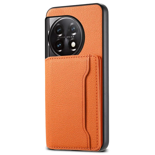 For OnePlus 11 5G Case PU Leather Coated PC+TPU Protective Phone Cover - Orange - 1