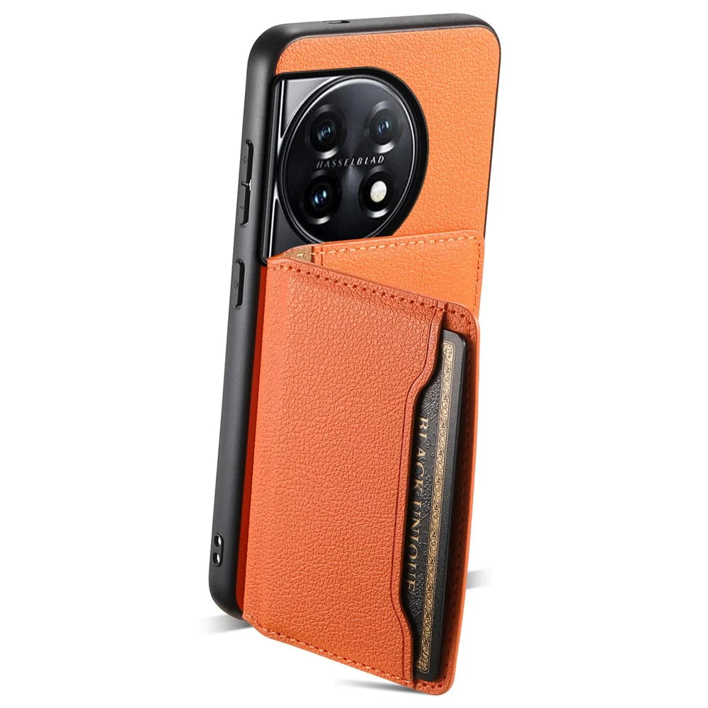 For OnePlus 11 5G Case PU Leather Coated PC+TPU Protective Phone Cover - Orange - 2