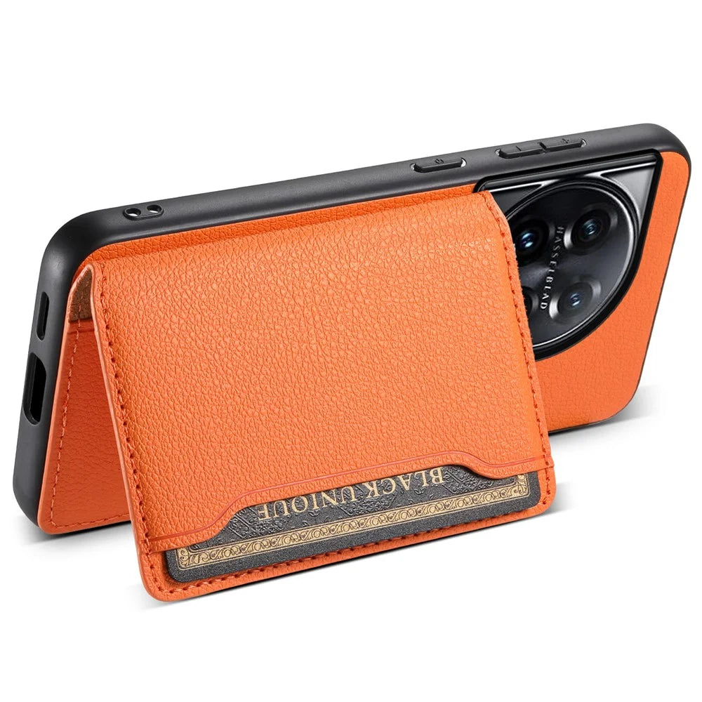 For OnePlus 11 5G Case PU Leather Coated PC+TPU Protective Phone Cover - Orange - 3