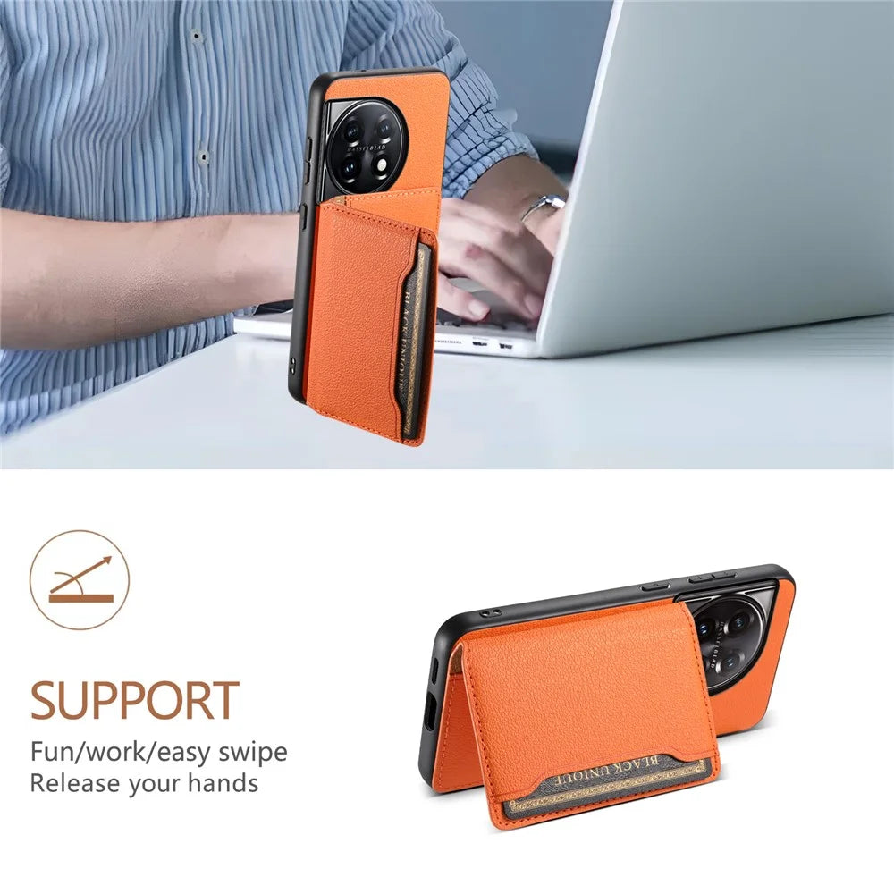 For OnePlus 11 5G Case PU Leather Coated PC+TPU Protective Phone Cover - Orange - 5