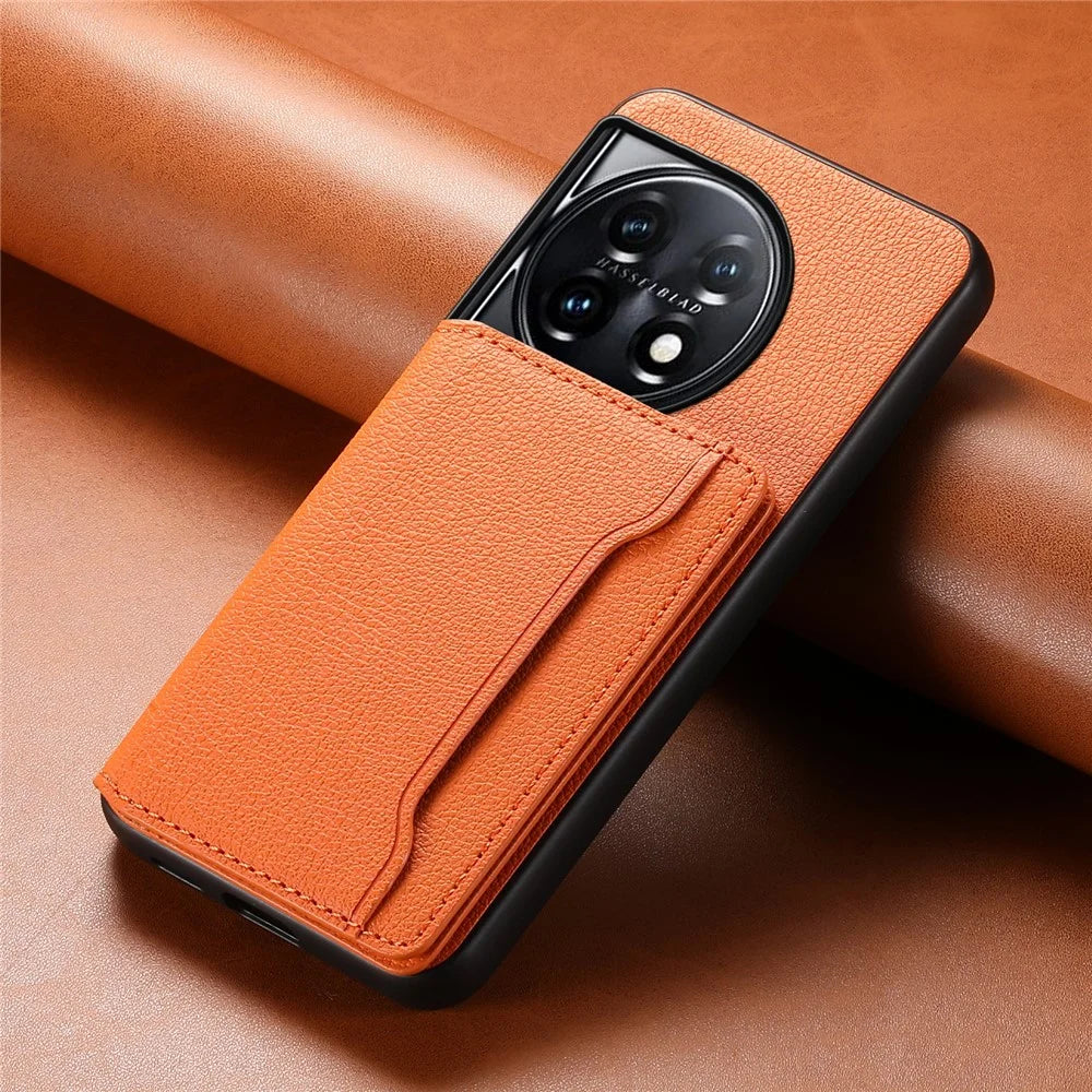 For OnePlus 11 5G Case PU Leather Coated PC+TPU Protective Phone Cover - Orange - 6