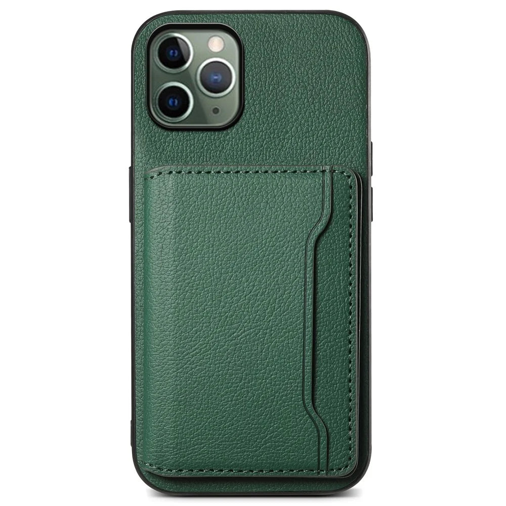 For iPhone 11 Pro Case Calf Texture PU Leather Card Slots Phone Cover - Green - 1