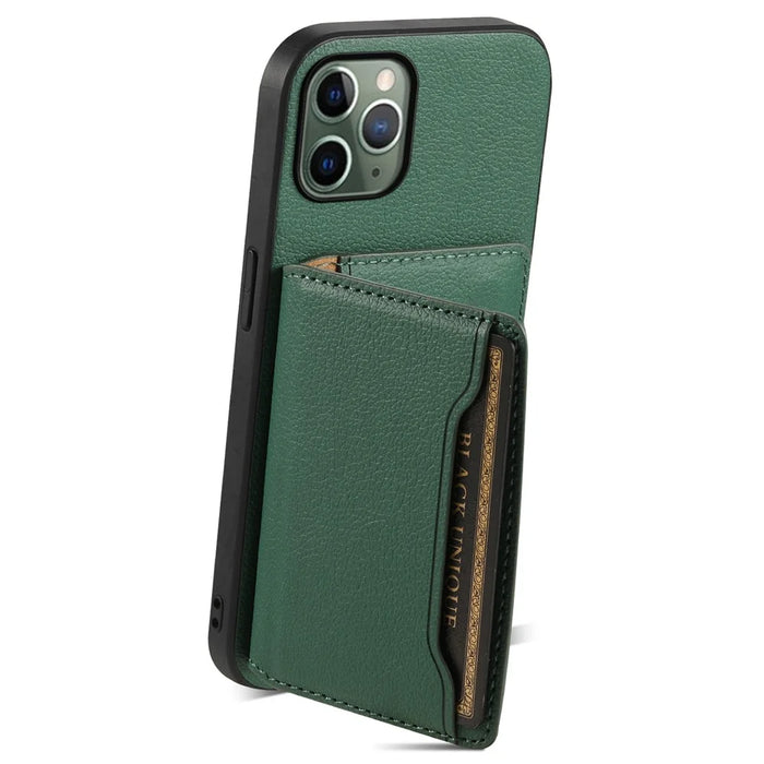 For iPhone 11 Pro Case Calf Texture PU Leather Card Slots Phone Cover - Green - 2