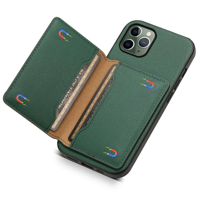 For iPhone 11 Pro Case Calf Texture PU Leather Card Slots Phone Cover - Green - 4