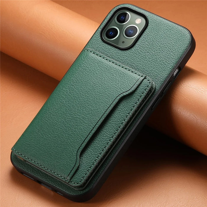 For iPhone 11 Pro Case Calf Texture PU Leather Card Slots Phone Cover - Green - 6