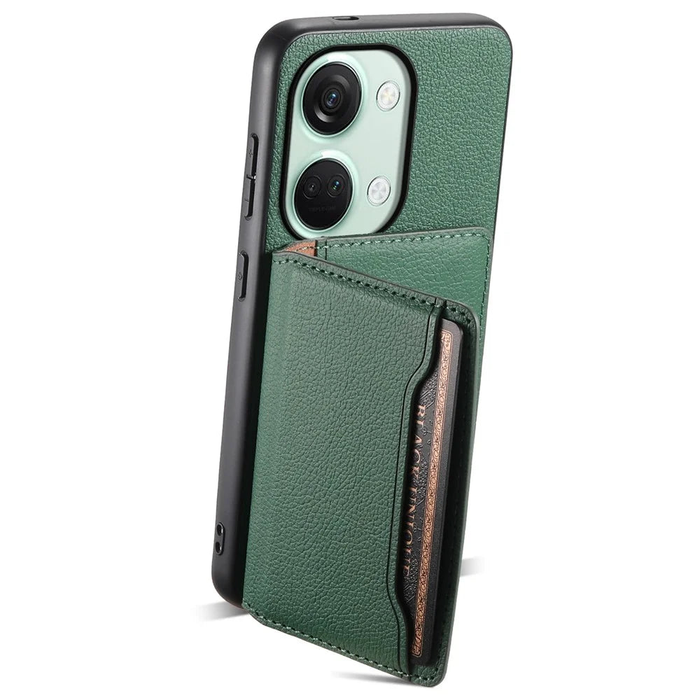 For OnePlus Ace 2V / Nord 3 5G Phone Case Leather+PC+TPU Card Slot Protective Shell - Green - 2