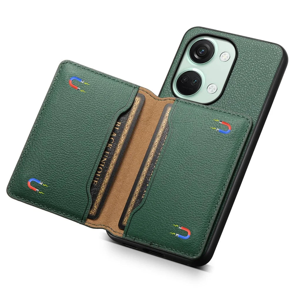 For OnePlus Ace 2V / Nord 3 5G Phone Case Leather+PC+TPU Card Slot Protective Shell - Green - 4