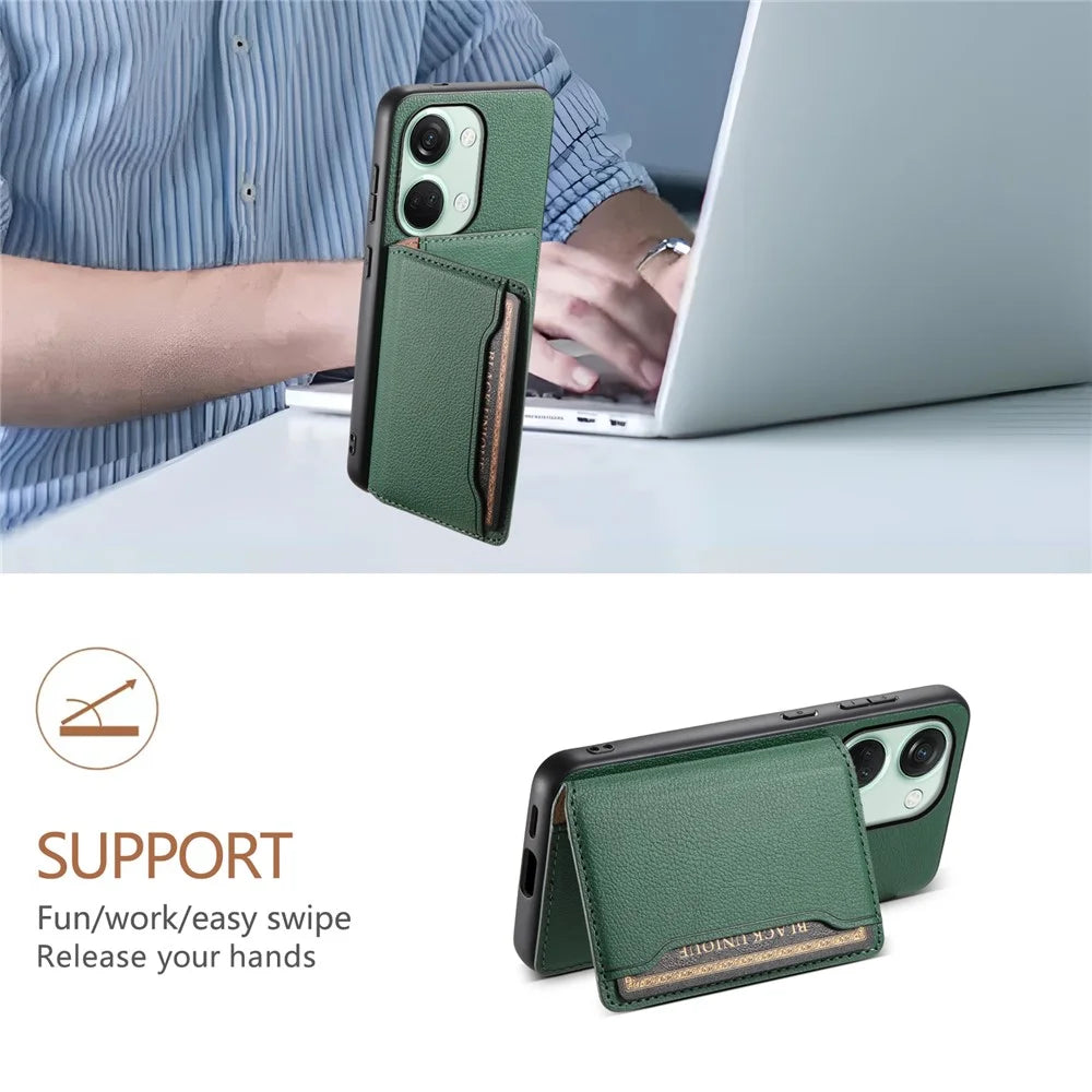 For OnePlus Ace 2V / Nord 3 5G Phone Case Leather+PC+TPU Card Slot Protective Shell - Green - 5