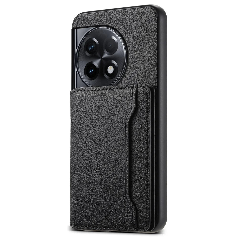 For OnePlus Ace 2 5G / 11R 5G Case Calf Texture Leather Coated PC+TPU Cover with Card Slots - Black - 1