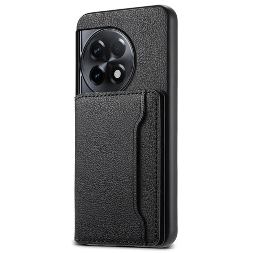 For OnePlus Ace 2 5G / 11R 5G Case Calf Texture Leather Coated PC+TPU Cover with Card Slots - Black - 1