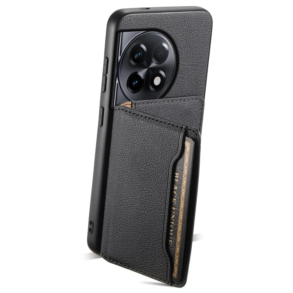 For OnePlus Ace 2 5G / 11R 5G Case Calf Texture Leather Coated PC+TPU Cover with Card Slots - Black - 2