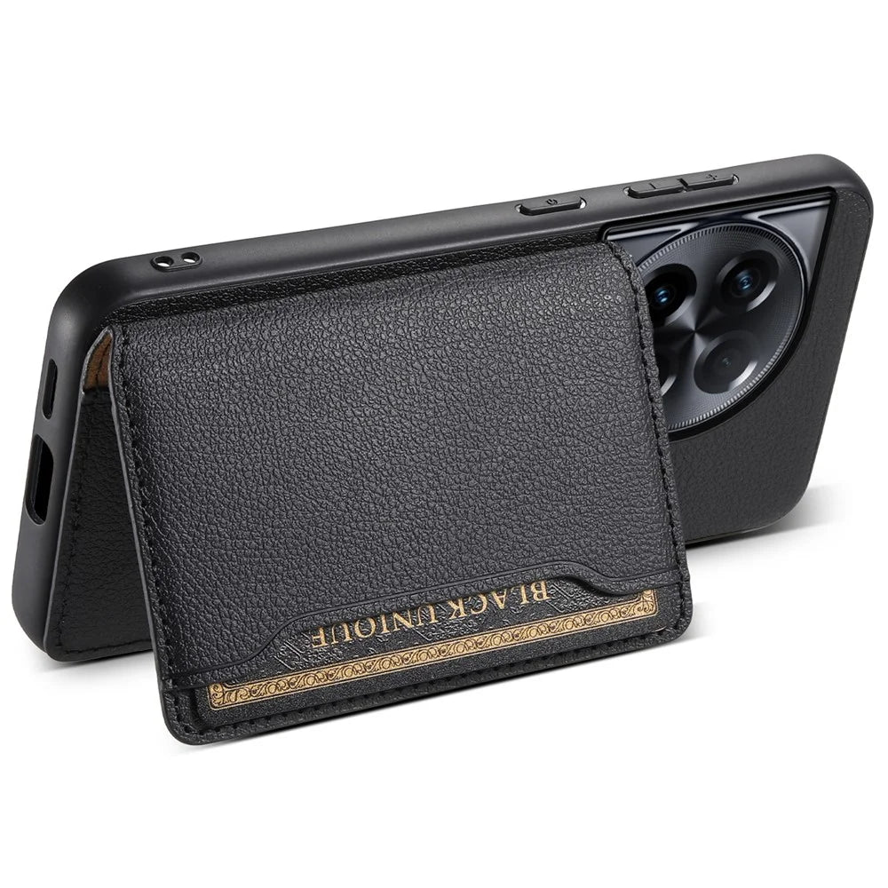 For OnePlus Ace 2 5G / 11R 5G Case Calf Texture Leather Coated PC+TPU Cover with Card Slots - Black - 3